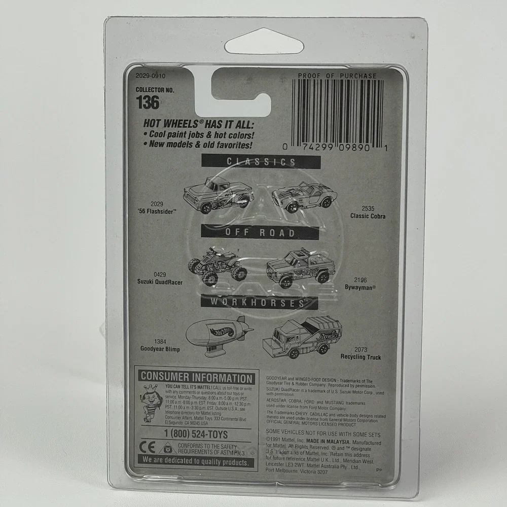 Hot Wheels 56 Flashsider 136 Blue Card 1991 Graphics 2029